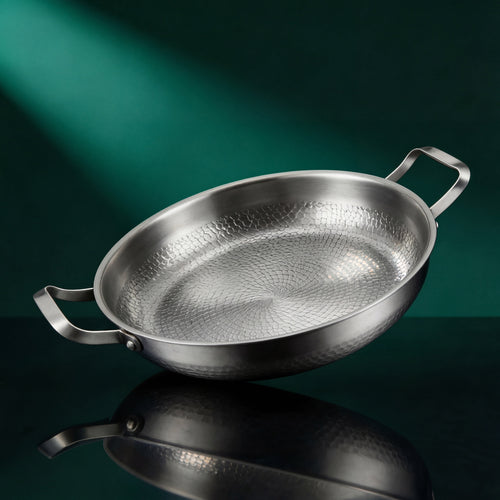 Handgehämmerte Titan-Pfanne mit zwei Griffen 12 Zoll