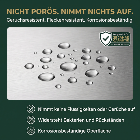 Edelstahl-Schneidebrett mit deutschen Angaben zur Oberfläche
