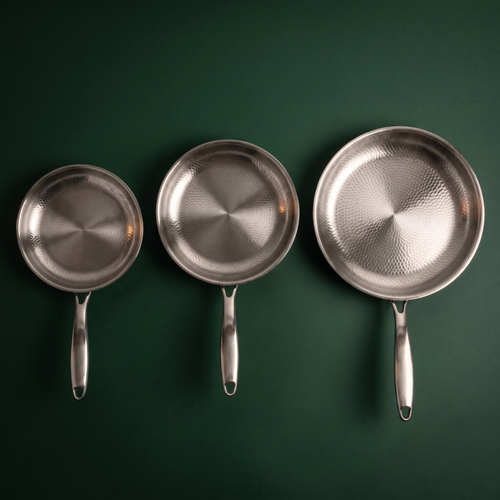 Handgehämmertes Titan-Pfannenset – 3-teilig, 9, 10, 11 Zoll