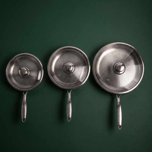 Handgehämmertes Titan-Pfannenset – 3-teilig, 9, 10, 11 Zoll