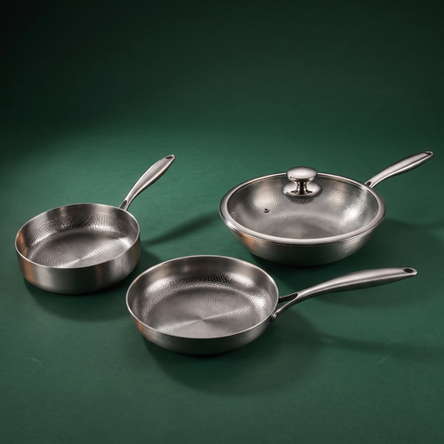 Handgehämmertes Titan-Bratset mit 1 Deckel (8, 8 & 10 Zoll)