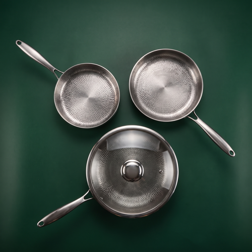 Handgehämmertes Titan-Bratset mit 1 Deckel (8, 8 & 10 Zoll)