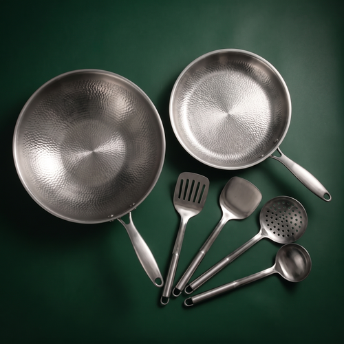 Handgehämmerter Titan-Wok & Bratpfanne (10 Zoll) mit Utensilien