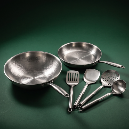 Handgehämmerter Titan-Wok & Bratpfanne (10 Zoll) mit Utensilien