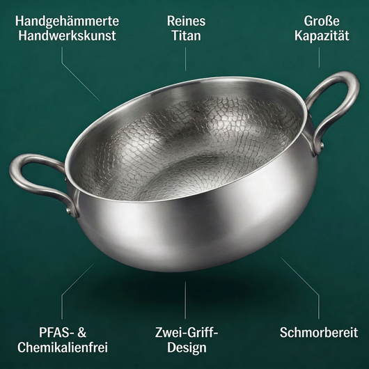 Handgehämmerter tiefer Titan-Topf 11 Zoll