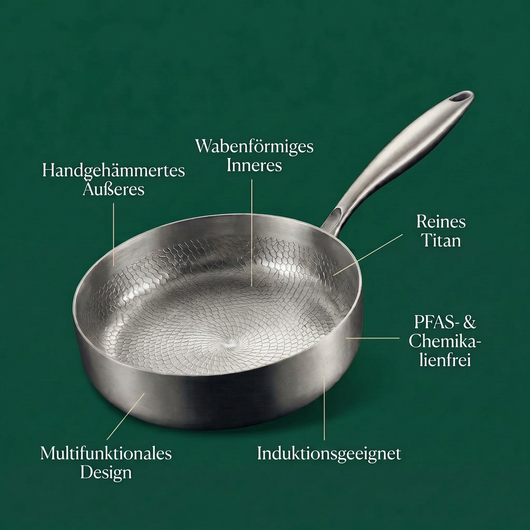 Handgehämmerte Titan-Pfanne mit hohem Rand 10 Zoll