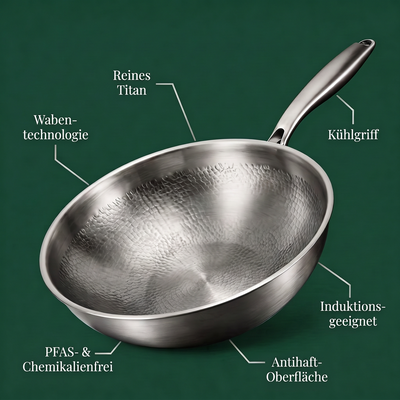 Handgehämmerter Titan-Wok 12 Zoll