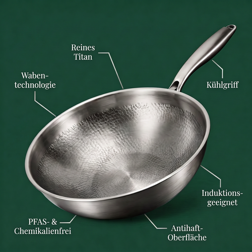 Handgehämmerter Titan-Wok 12 Zoll