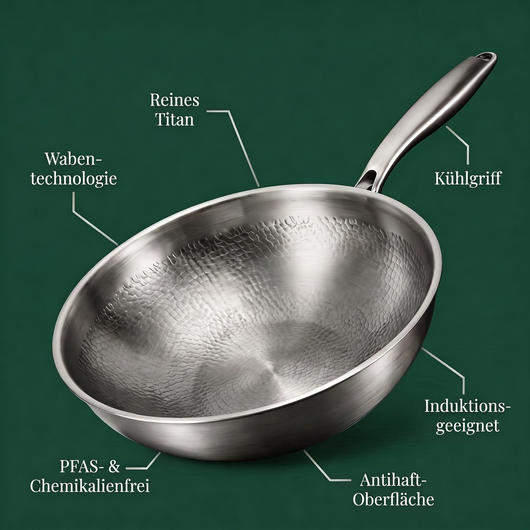 Handgehämmerter Titan-Wok 12 Zoll