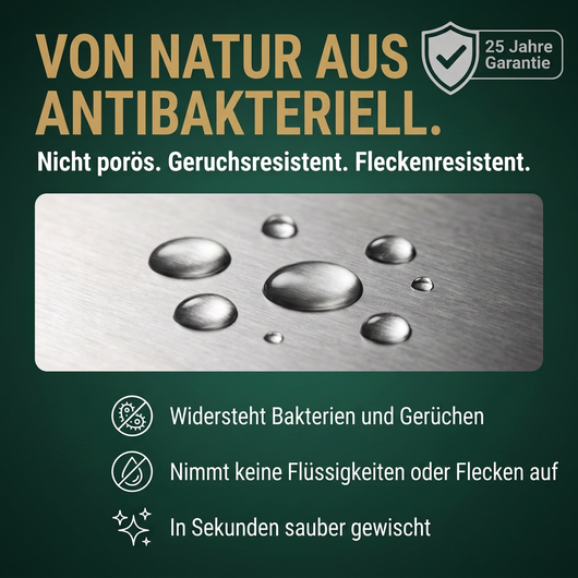 Titan-Schneidebrett mit deutschen Angaben zu Oberfläche und Reinigung