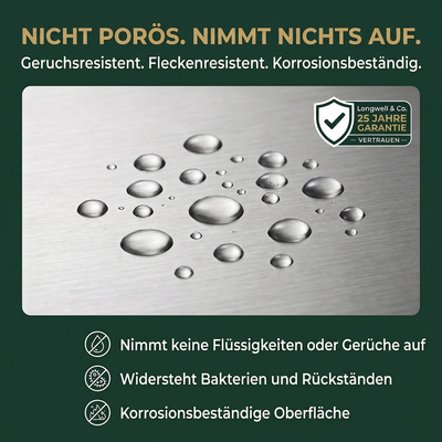 Edelstahl-Schneidebrett mit deutschen Angaben zur Oberfläche